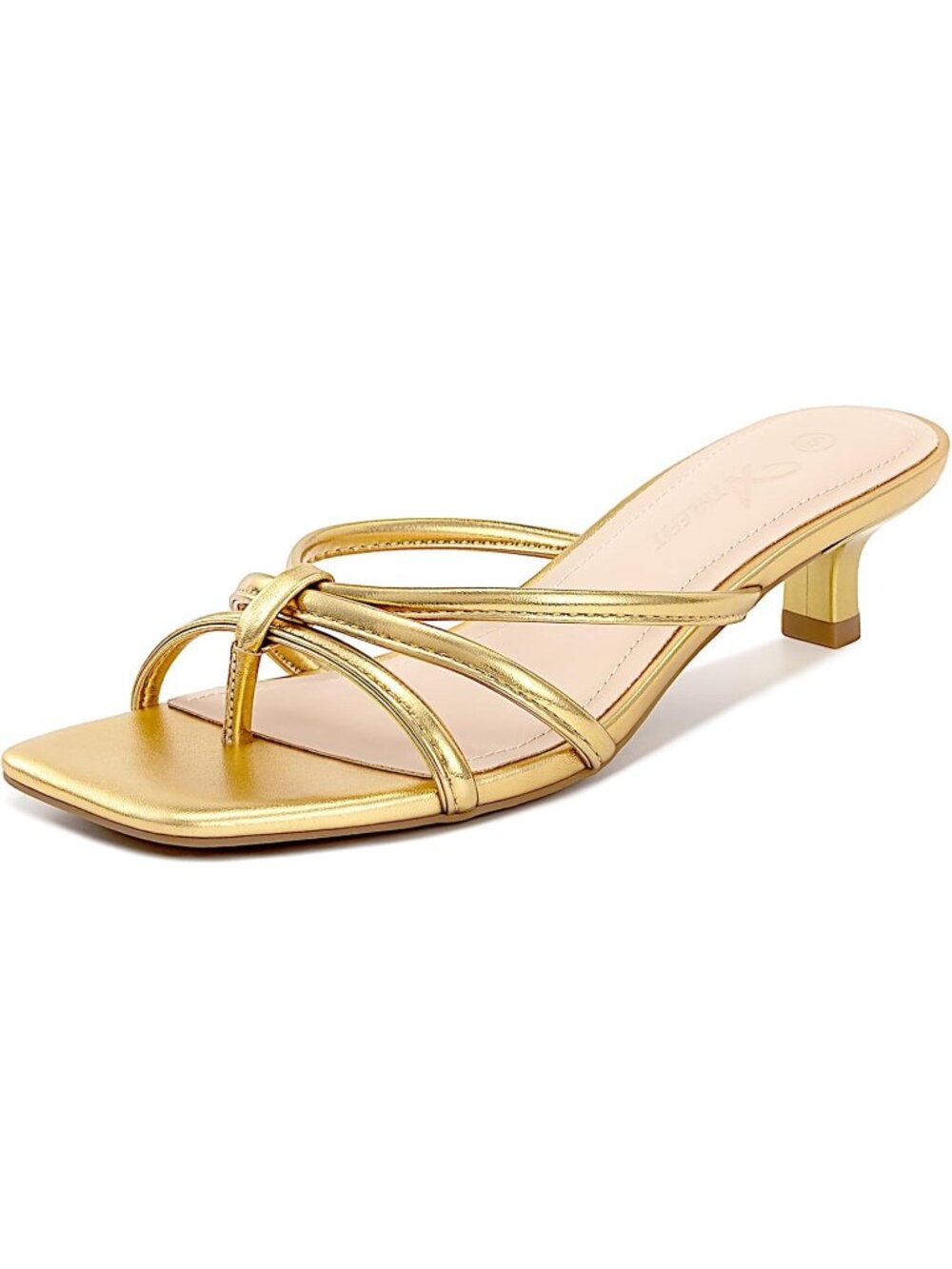 Women's Gold Square Toe Strap Flip Flop Low Heels Slip On Thong Heeled Sandals